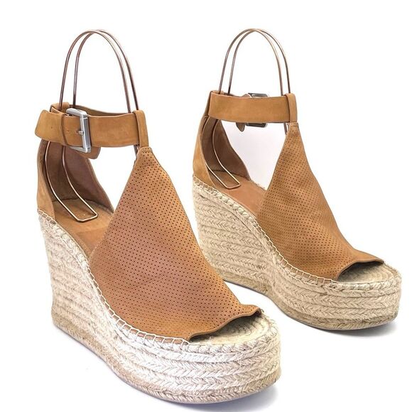 Marc Fisher Annie Perforated Espadrille Platform Wedge Medium Tan Suede Size 11 - Picture 1 of 16